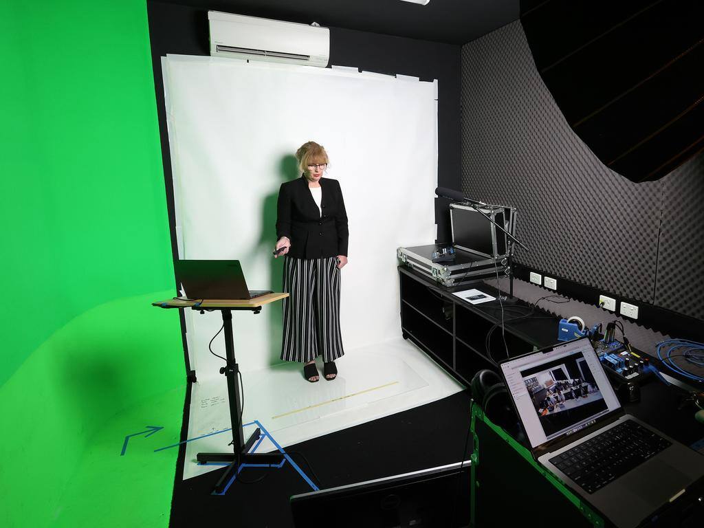 Christine Vinaccia teaching year 11 maths via Holobox, Earnshaw State College, Banyo. Picture: Liam Kidston